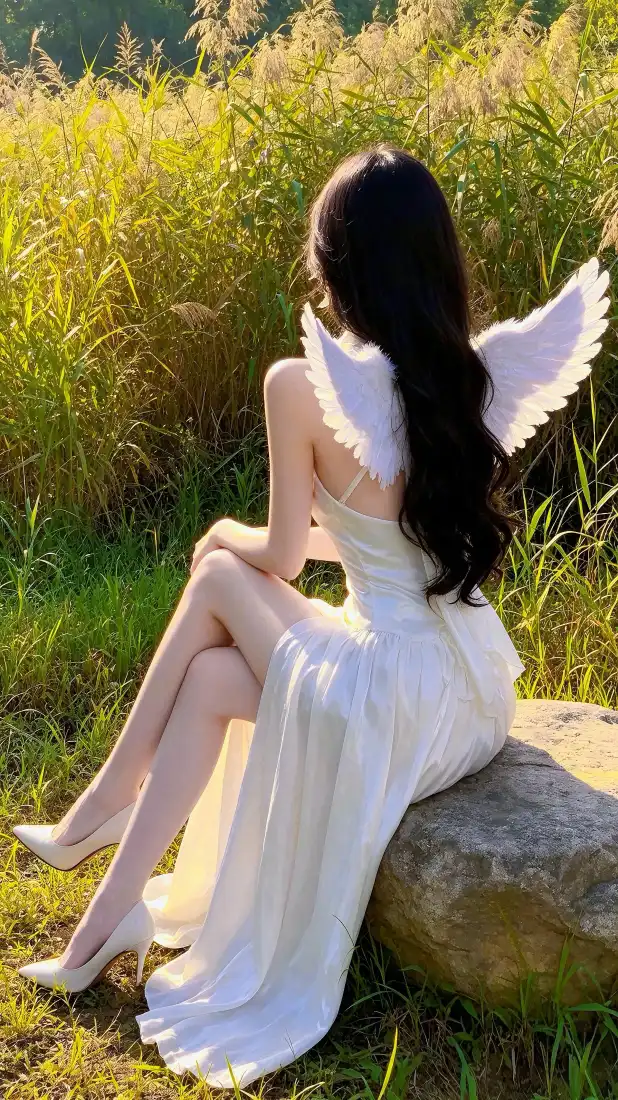 天使少女手机壁纸｜户外草丛背景图片 - 浪漫氛围感「哲风壁纸」