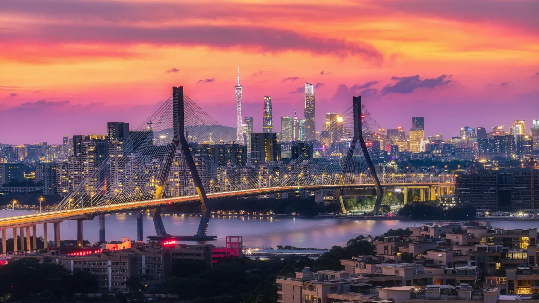 3k广州晚霞壁纸｜城市江景背景图片 - 都市天际线风景「哲风壁纸」