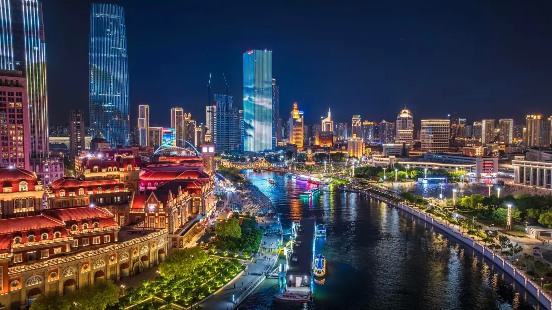 5k天津海河夜景壁纸｜城市天际线背景图片 - 璀璨都市灯火「哲风壁纸」