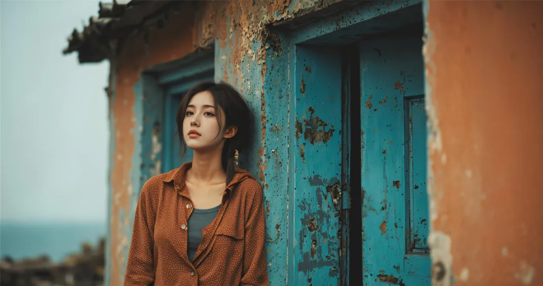 3k文艺美女壁纸｜海边旧屋背景图片 - 氛围感人像「哲风壁纸」