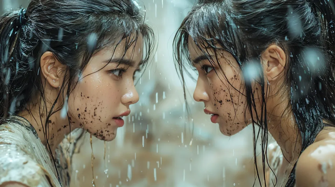 2k古装双女主壁纸｜雨天对视背景图片 - 湿发氛围感古风写真「哲风壁纸」