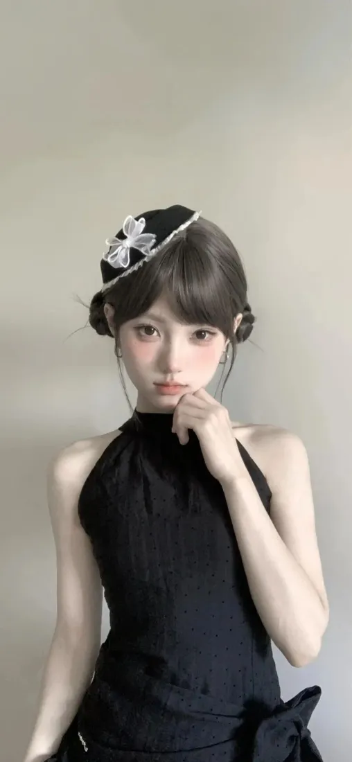 清冷少女手机壁纸｜黑色穿搭简约背景图片 - 时尚人像写真「哲风壁纸」