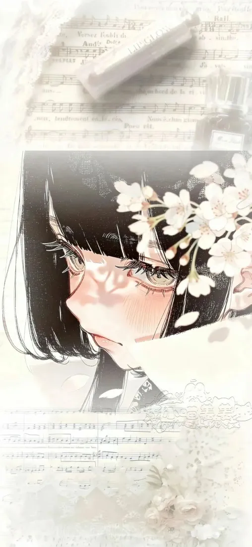 黑发樱花少女手机壁纸｜樱花插画背景图片 - 日系治愈二次元「哲风壁纸」