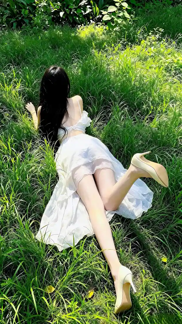 白裙美女手机壁纸｜青草地背景图片 - 夏日清新人像写真「哲风壁纸」
