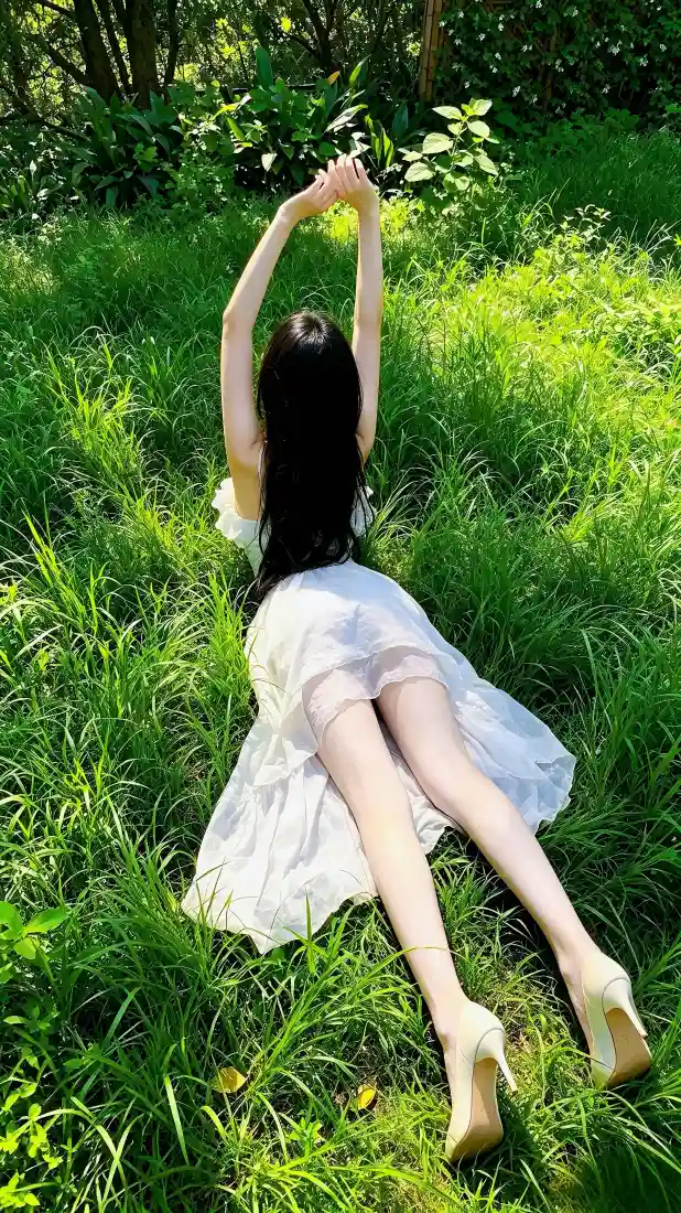 白裙少女手机壁纸｜林间草地背景图片 - 清新松弛氛围感「哲风壁纸」