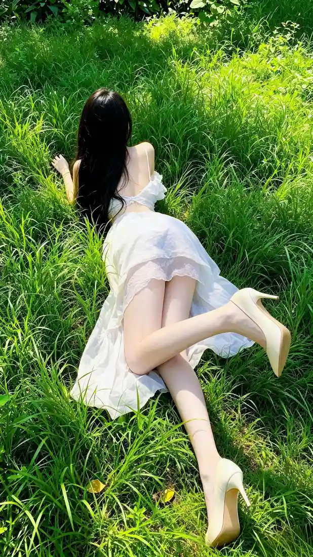 白裙少女手机壁纸｜青草地背景图片 - 清新氛围感人像「哲风壁纸」