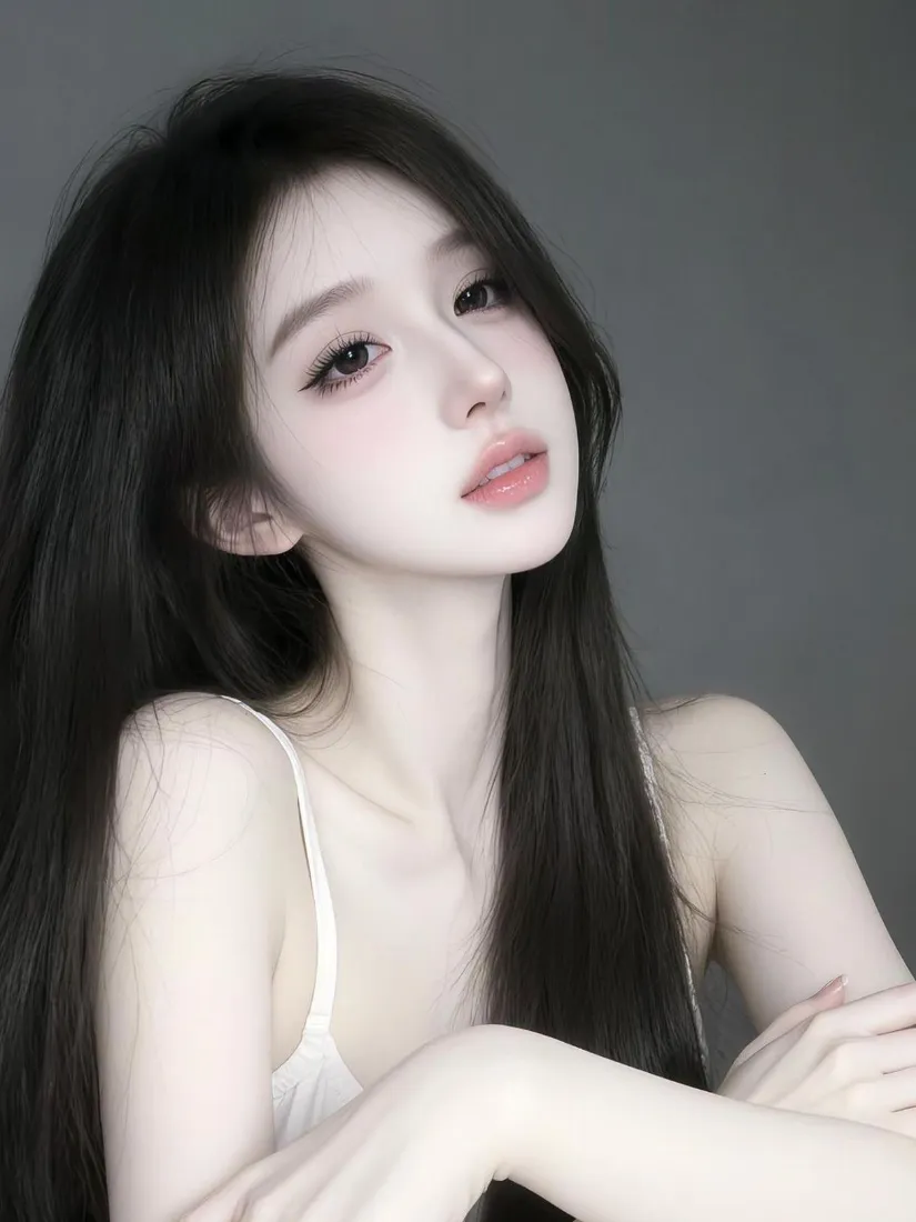 黑长直美女手机壁纸｜灰色简约背景图片 - 清冷氛围感少女「哲风壁纸」