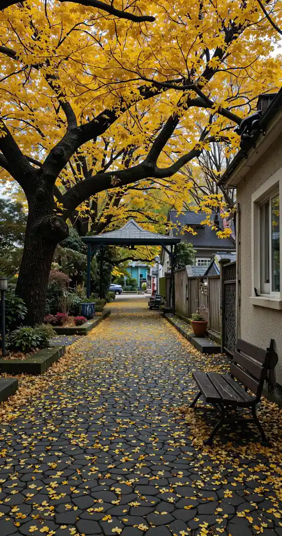 秋日银杏手机壁纸｜落叶小巷背景图片 - 治愈街景「哲风壁纸」
