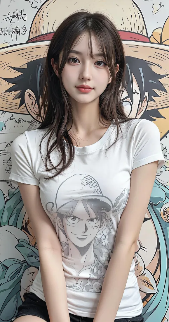 清纯美女手机壁纸｜海贼王涂鸦背景图片 - 休闲穿搭风「哲风壁纸」