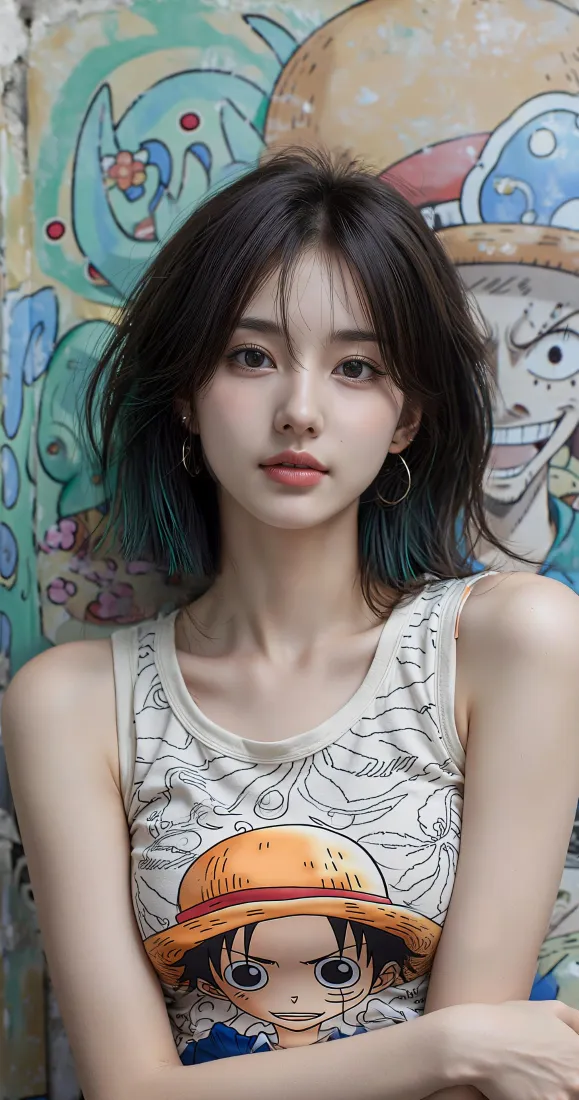 短发美女手机壁纸｜海贼王涂鸦背景图片 - 休闲写真「哲风壁纸」