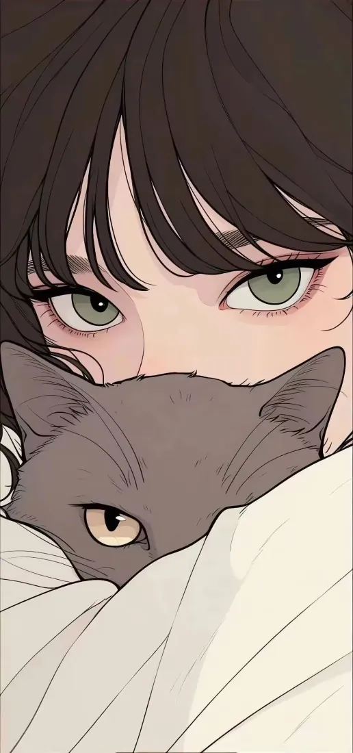 抱猫动漫少女手机壁纸｜日系二次元背景图片 - 软萌插画「哲风壁纸」