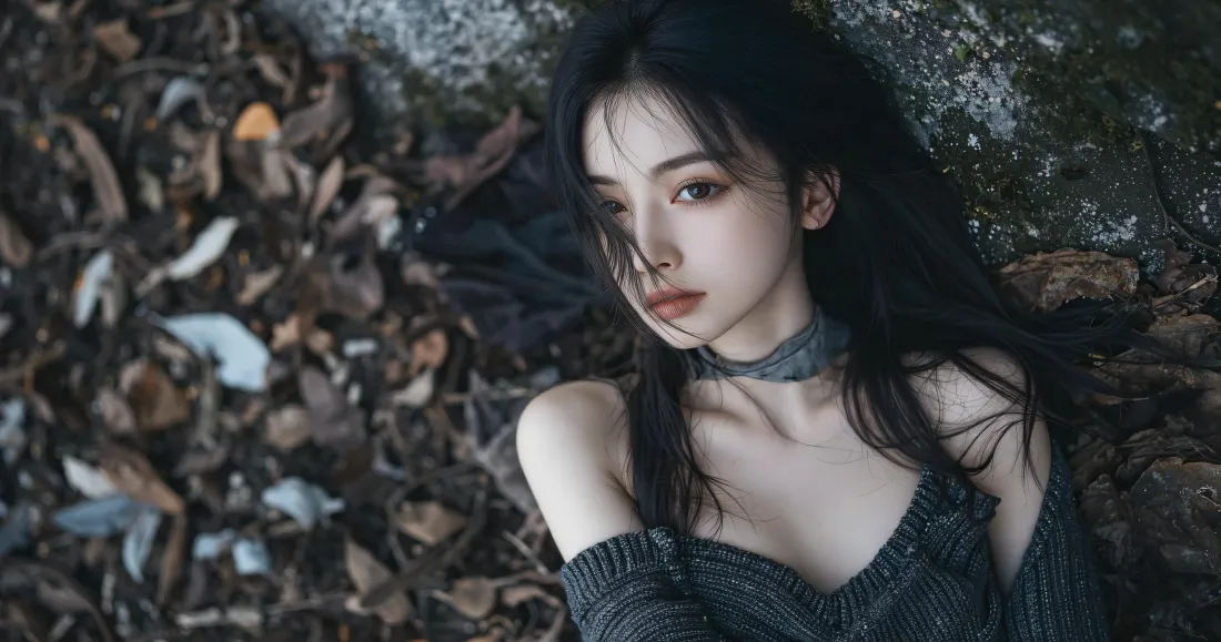 3k清冷美女壁纸｜落叶户外背景图片 - 高级氛围感写真「哲风壁纸」