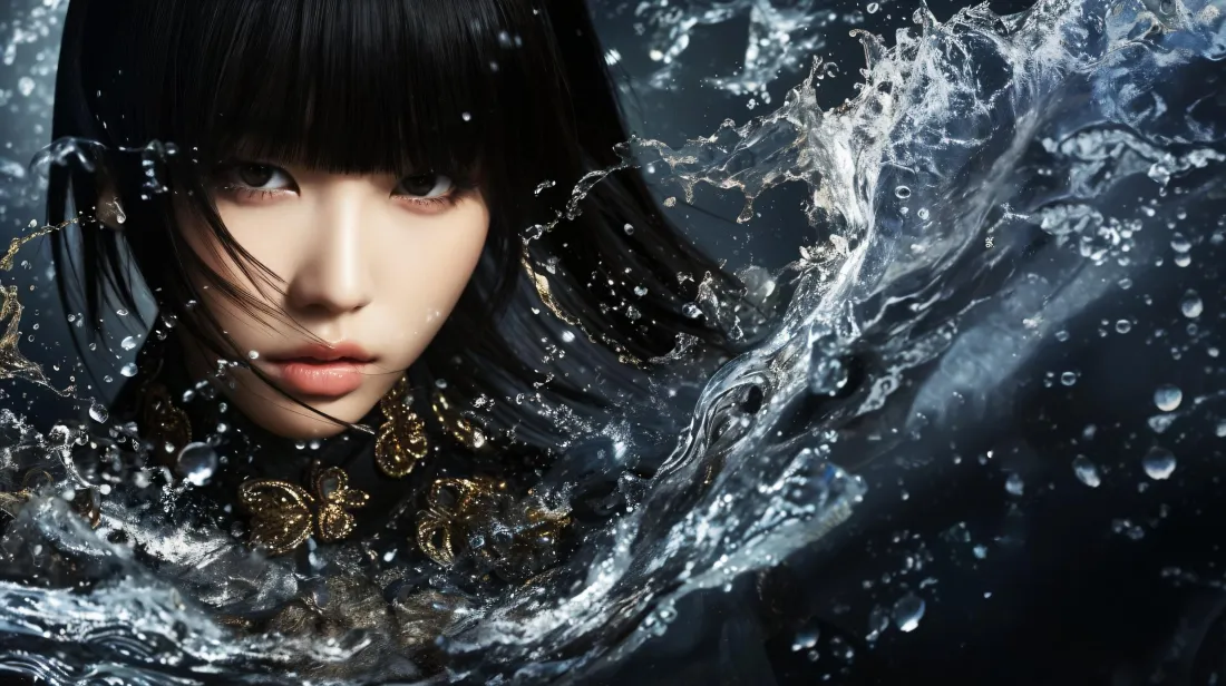 2k冷艳水中少女壁纸｜水花暗黑背景图片 - 高级氛围感「哲风壁纸」