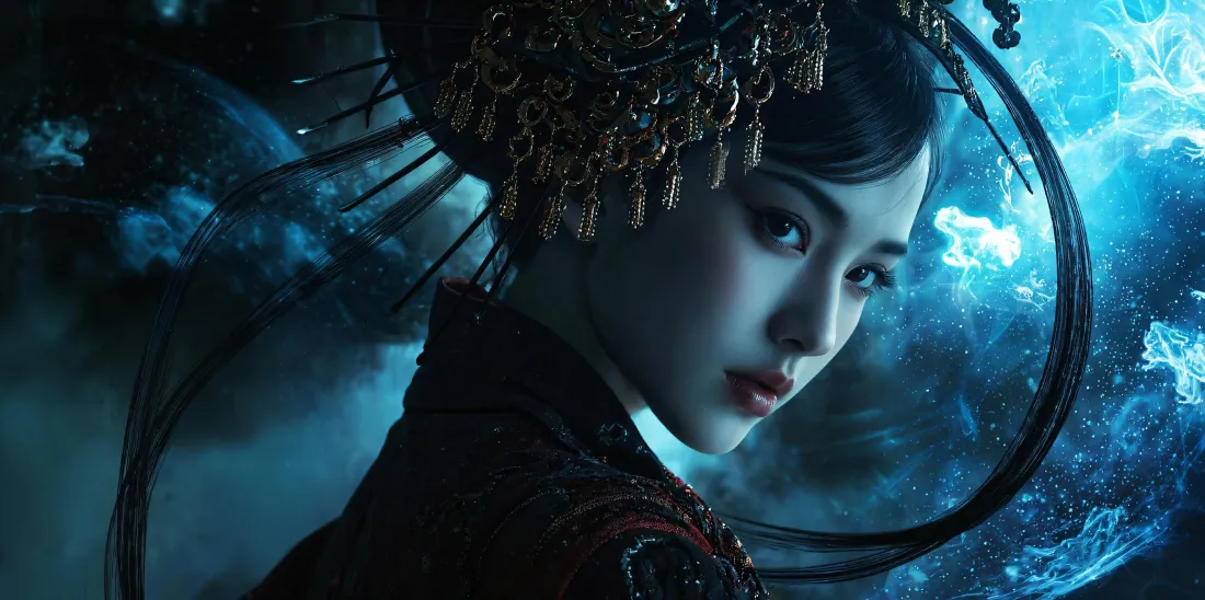 3k古风美女壁纸｜蓝色氛围感背景图片 - 平板适配「哲风壁纸」