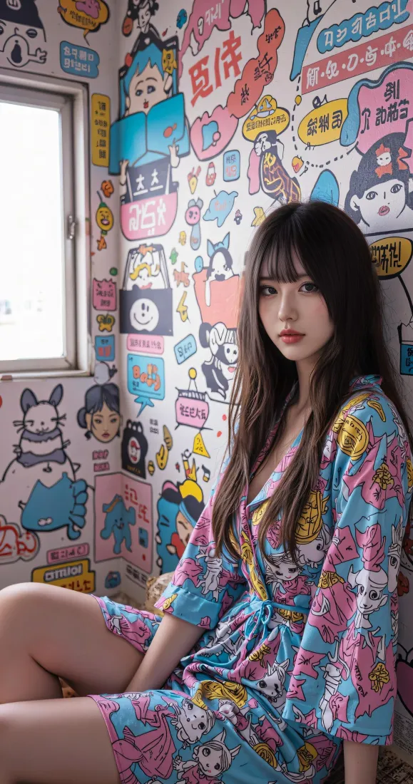长发少女手机壁纸｜卡通涂鸦背景图片 - 居家氛围感写真「哲风壁纸」