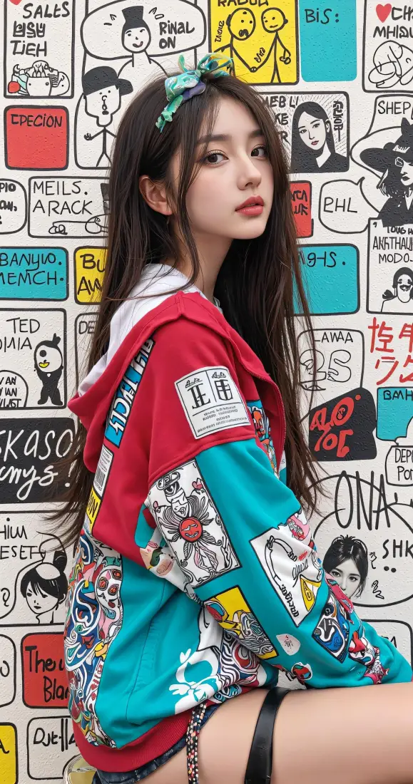 甜酷时尚少女手机壁纸｜街头涂鸦墙背景图片 - 个性潮流穿搭「哲风壁纸」