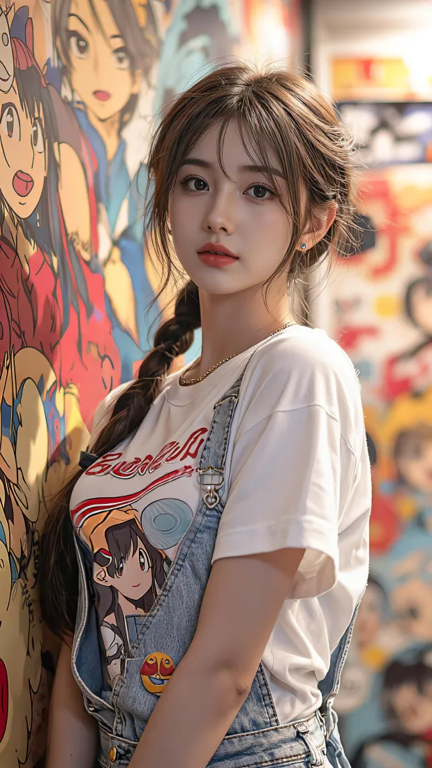 麻花辫美女手机壁纸｜动漫涂鸦背景图片 - 休闲穿搭「哲风壁纸」