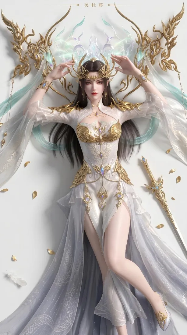 美杜莎手机壁纸｜斗破苍穹国漫角色背景图片 - 金饰白裙冷艳御姐「哲风壁纸」