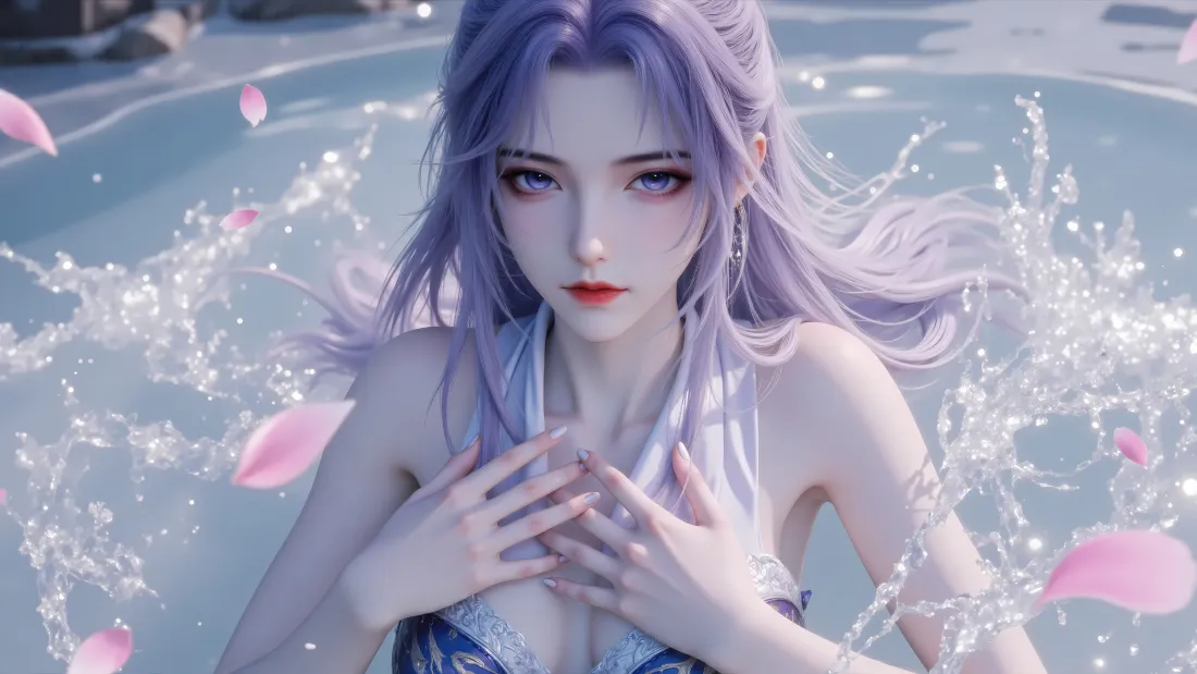 6k云霄壁纸｜水中花瓣背景图片 - 师兄啊师兄国漫女神「哲风壁纸」