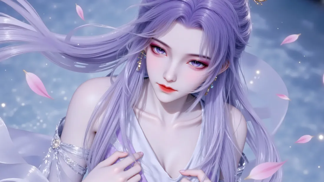 6k云霄壁纸｜淡蓝花瓣背景图片 - 师兄啊师兄动漫女神「哲风壁纸」