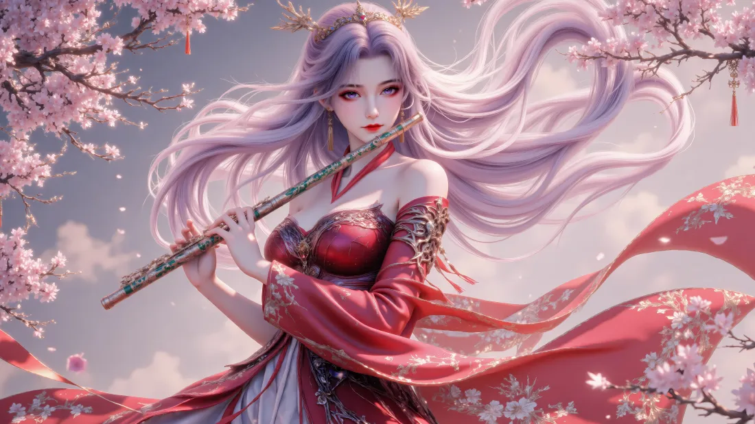 6k云霄壁纸｜桃花古风吹笛背景图片 - 师兄啊师兄「哲风壁纸」