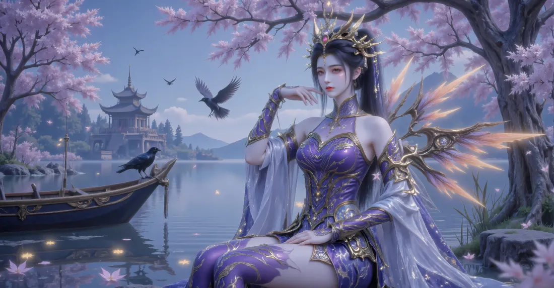 6k紫妍壁纸｜斗破苍穹桃花湖畔背景图片 - 国漫女神「哲风壁纸」