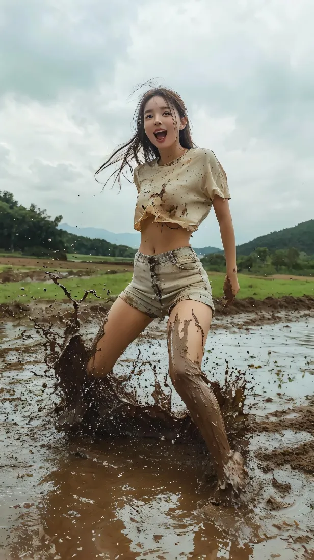 玩泥巴的元气少女手机壁纸｜乡野田间背景图片 - 活力自由氛围「哲风壁纸」