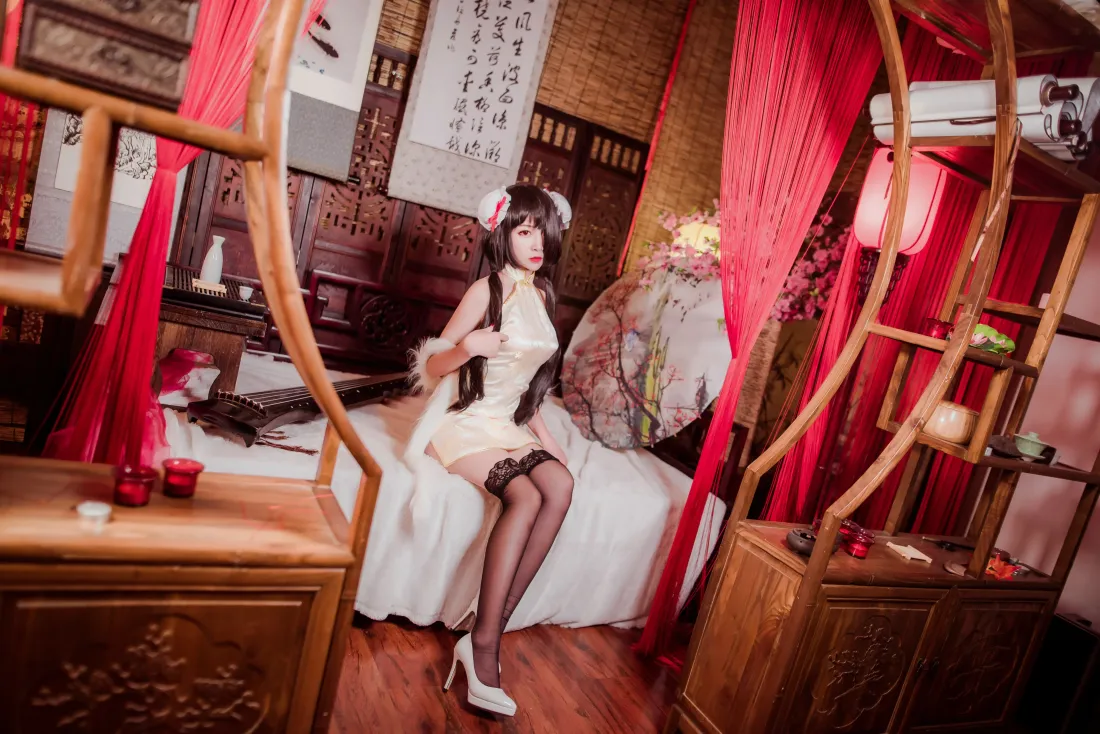 6k狂三壁纸｜旗袍cosplay背景图片 - 二佐Nisa真人写真「哲风壁纸」