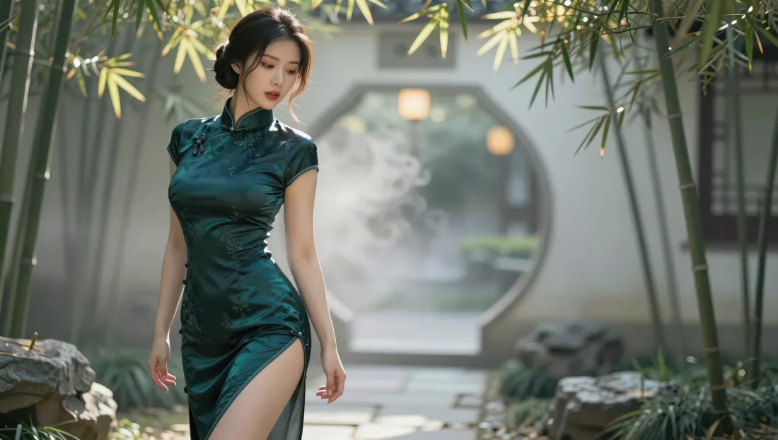 4k旗袍美女壁纸｜江南竹林背景图片 - 国风性感写真「哲风壁纸」