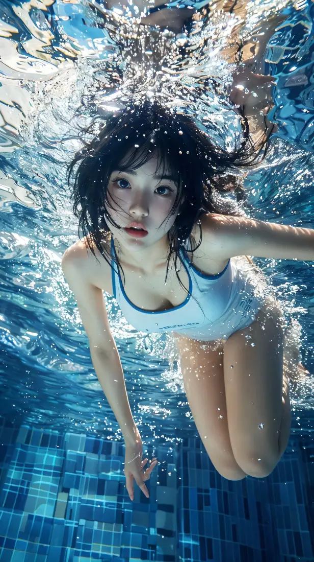 泳装少女手机壁纸｜水下泳池背景图片 - 夏日清爽写真「哲风壁纸」