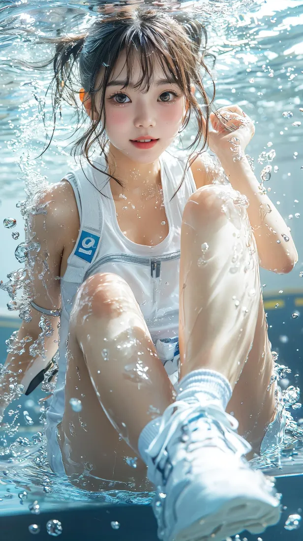 双马尾少女手机壁纸｜水下清凉背景图片 - 夏日甜美人像写真「哲风壁纸」