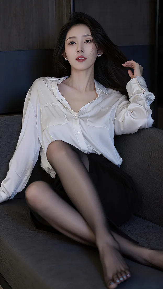 气质御姐手机壁纸｜白衬衫黑丝居家背景图片 - 高级感「哲风壁纸」