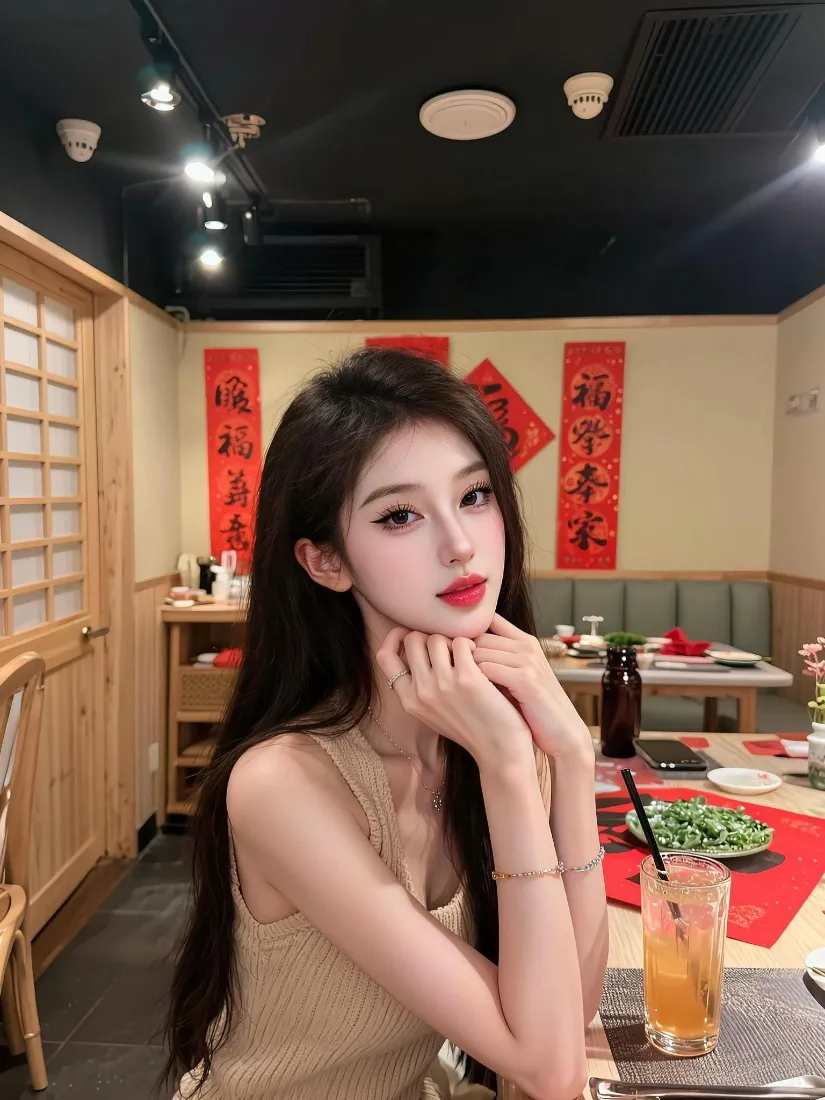 气质长发美女手机壁纸｜中式餐馆背景图片 - 时尚氛围感写真「哲风壁纸」