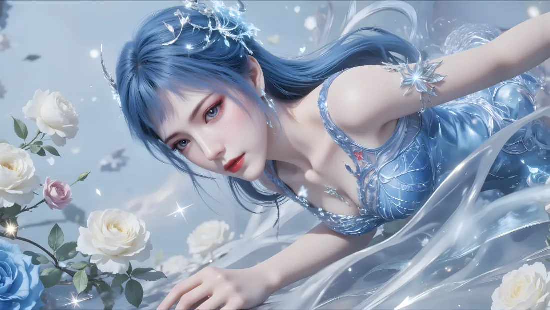 8k雪女壁纸｜斗罗大陆2绝世唐门背景图片 - 蓝发长裙少女「哲风壁纸」