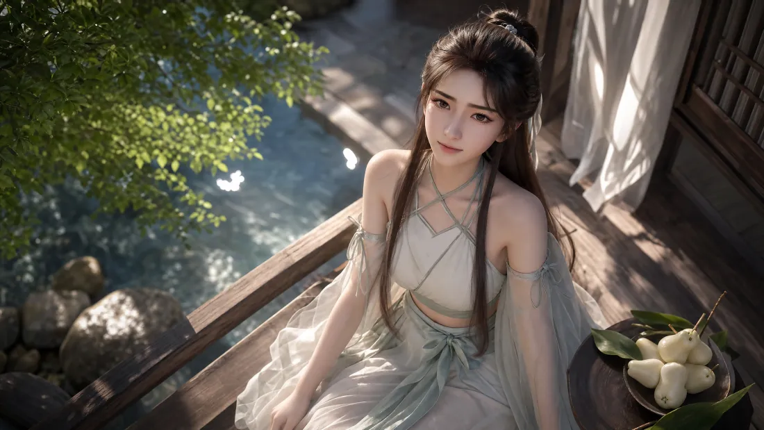 4k古风少女壁纸｜溪边木屋光影背景图片 - 清冷温柔「哲风壁纸」
