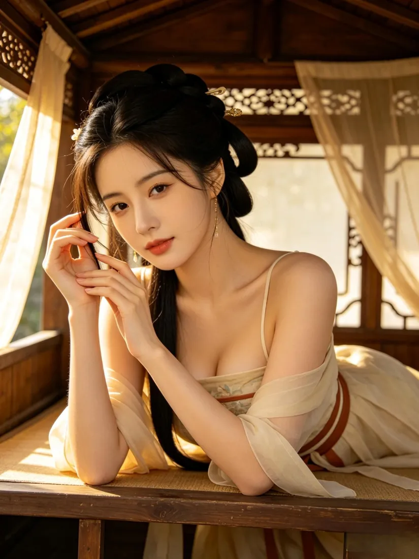 古风汉服美女手机壁纸｜凉亭暖光背景图片 - 温柔氛围感写真「哲风壁纸」