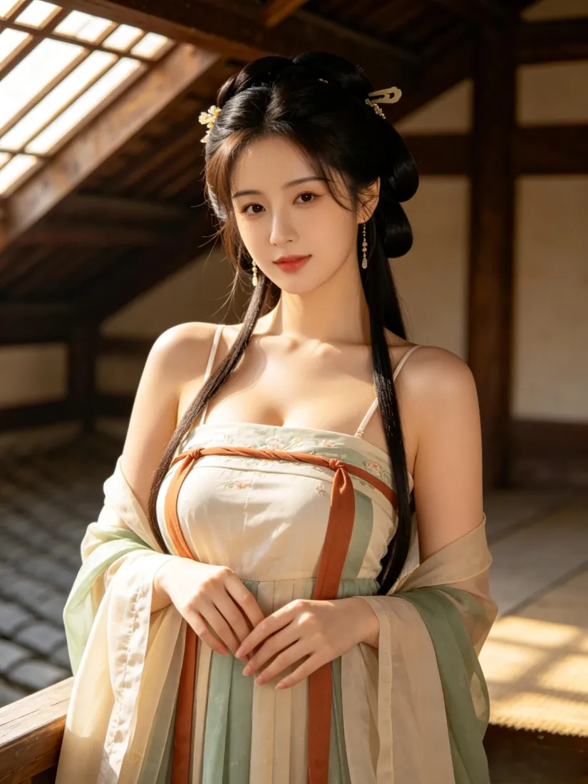 汉服美女手机壁纸｜古风古建筑背景图片 - 暖光氛围感人像「哲风壁纸」