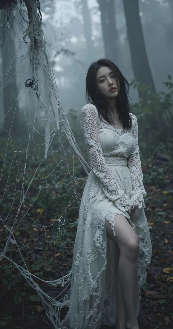 白裙美女手机壁纸｜迷雾森林背景图片 - 氛围感人像「哲风壁纸」