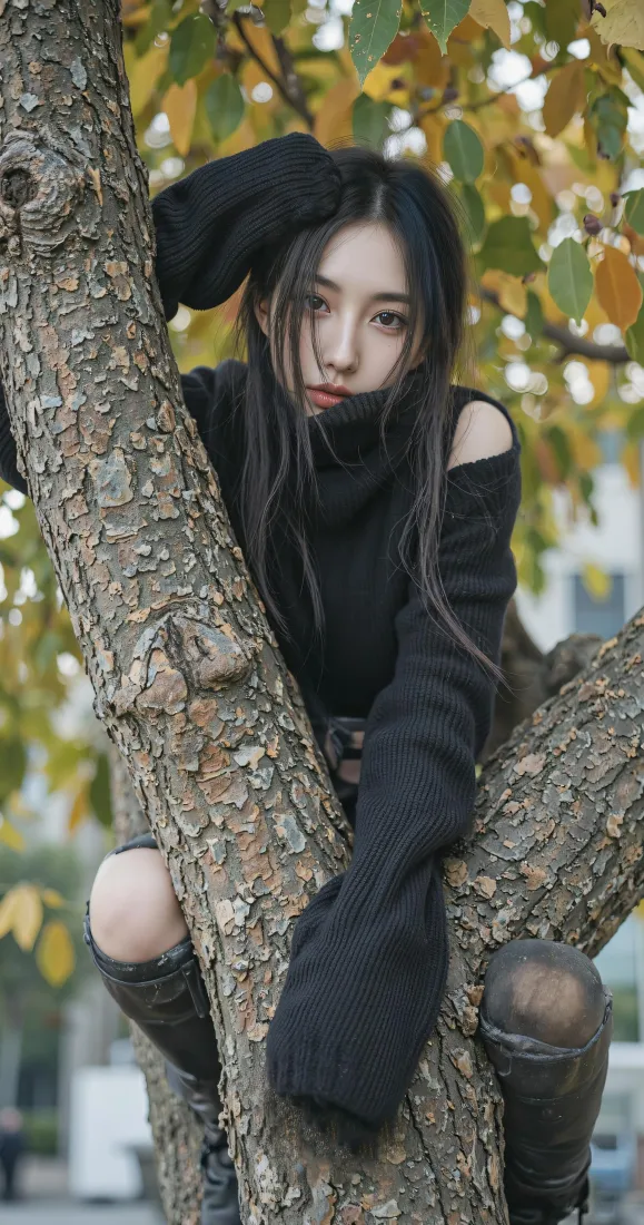 贝雷帽美女手机壁纸｜秋日树林背景图片 - 氛围感真人写真「哲风壁纸」