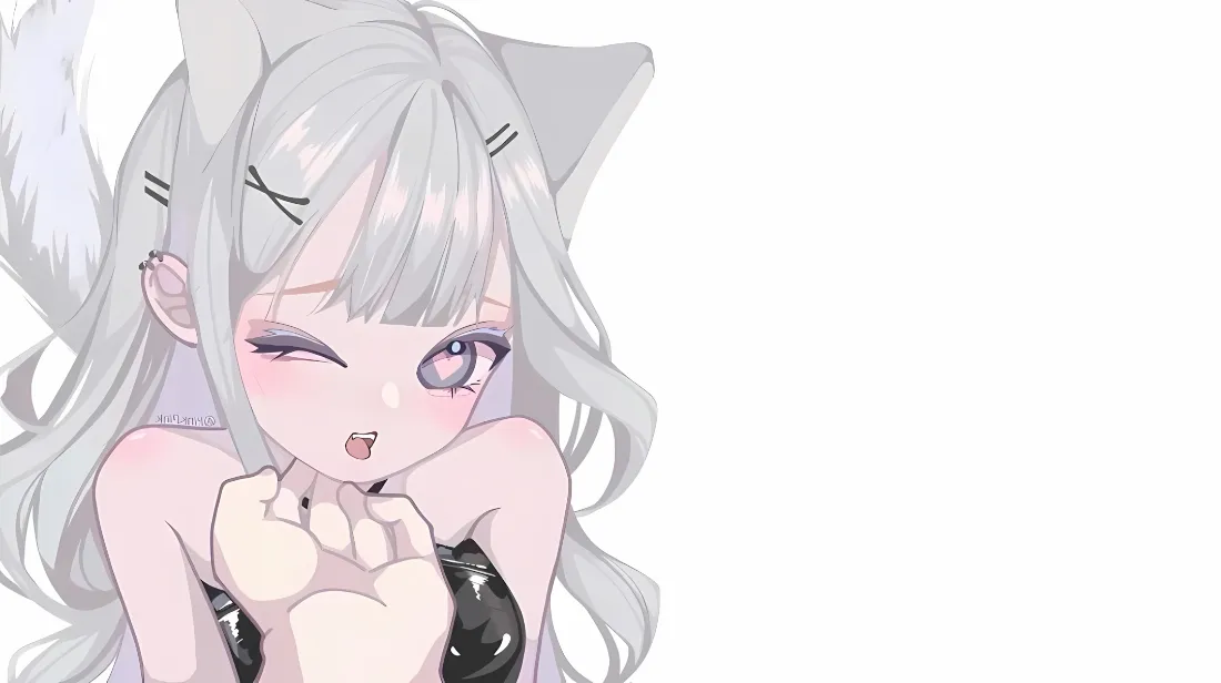 2k银发猫娘少女壁纸｜纯白色背景图片 - 可爱二次元兽耳女孩「哲风壁纸」