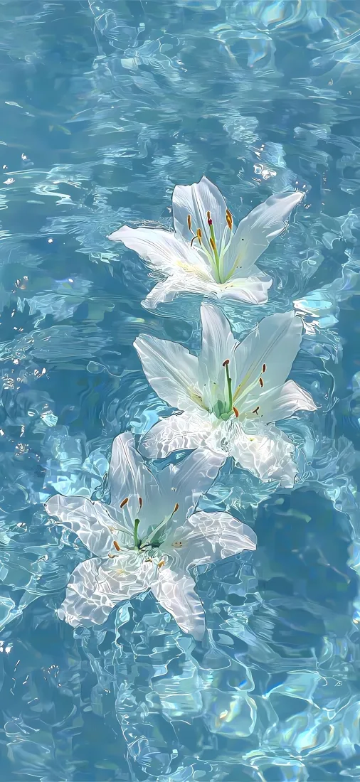 百合手机壁纸｜清透水面背景图片 - 清新淡雅花卉「哲风壁纸」