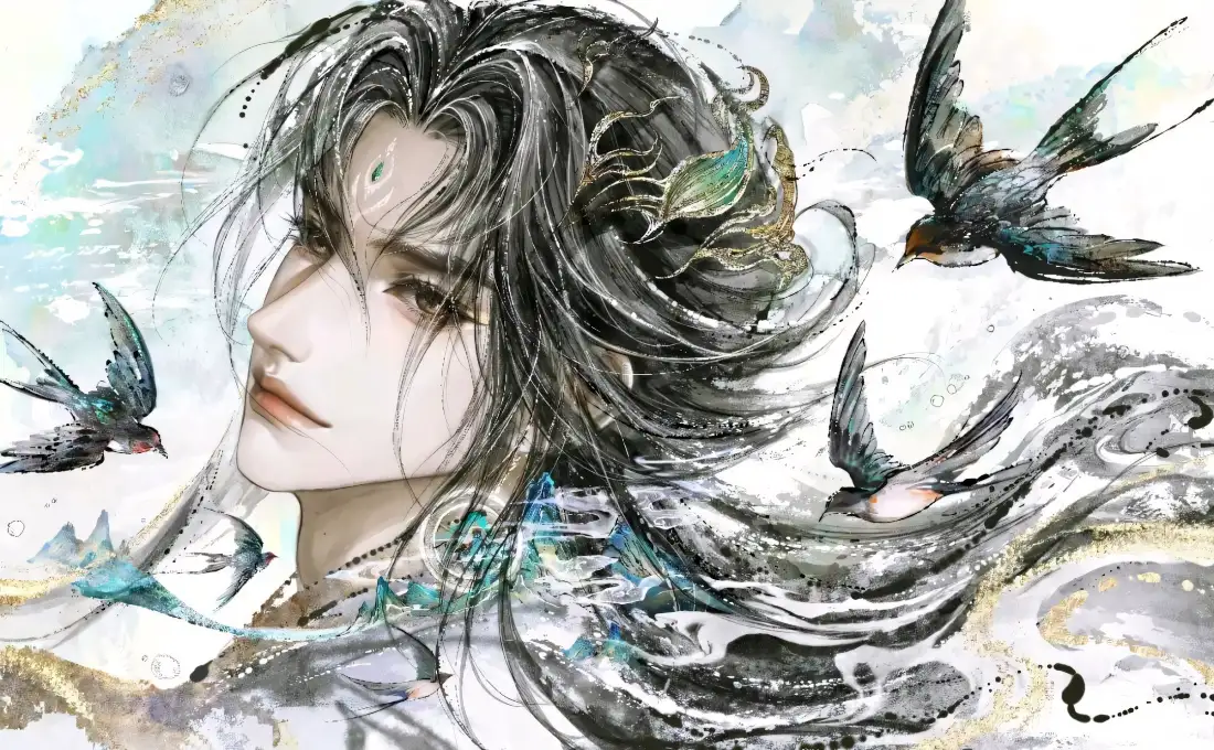 2k剑来壁纸｜水墨古风长发男子背景图片 - 飞鸟仙侠写意「哲风壁纸」