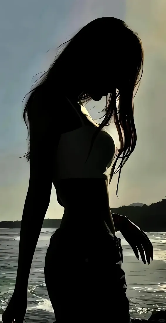 海边女性剪影手机壁纸｜海边黄昏背景图片 - 氛围感人像「哲风壁纸」
