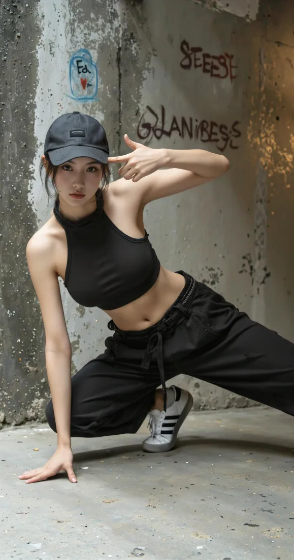 街舞辣妹手机壁纸｜街头涂鸦水泥墙背景图片 - 酷飒穿搭「哲风壁纸」