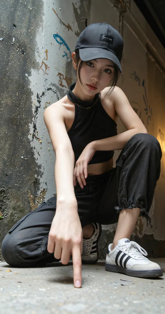 酷飒鸭舌帽女生手机壁纸｜街头水泥墙背景图片 - 个性潮流穿搭「哲风壁纸」