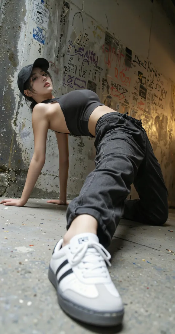 街头辣妹手机壁纸｜工业风小巷背景图片 - 酷飒时尚人像「哲风壁纸」