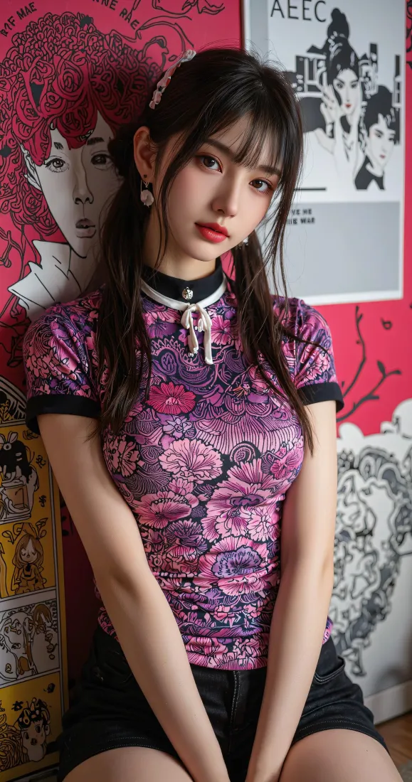 甜酷双马尾少女手机壁纸｜红色室内背景图片 - 时尚人像写真「哲风壁纸」