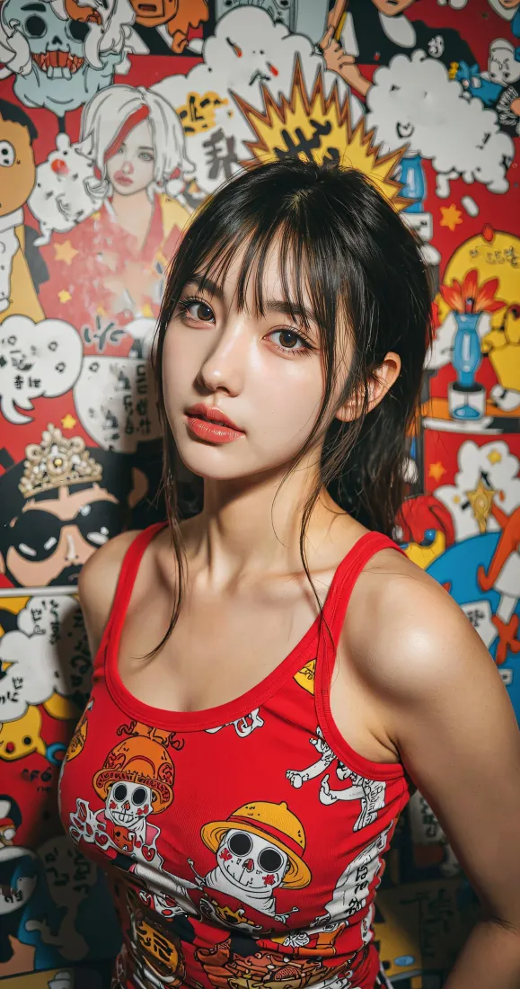红衣美女手机壁纸｜卡通涂鸦背景图片 - 时尚人像写真「哲风壁纸」
