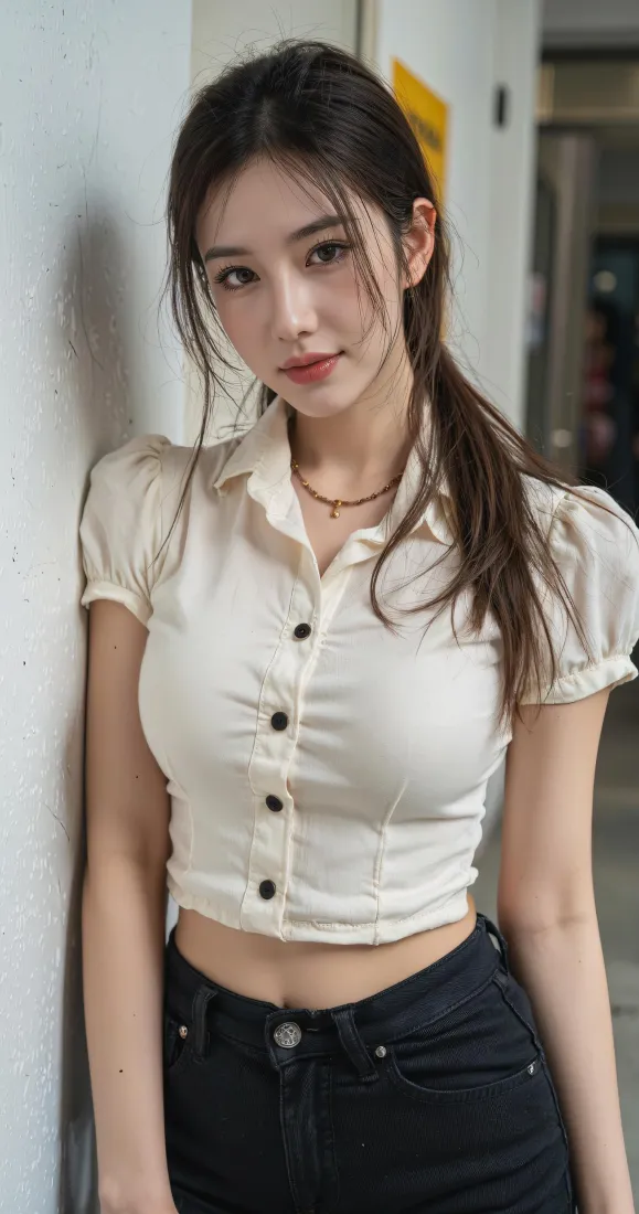 气质美女手机壁纸｜白色短衬衫背景图片 - 甜酷辣妹穿搭「哲风壁纸」