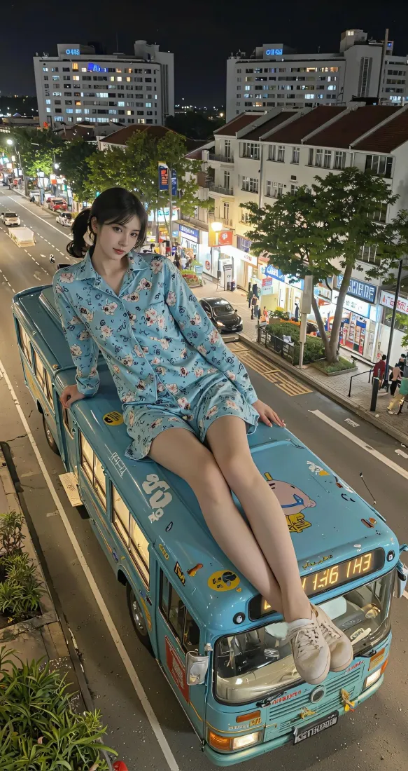 睡衣女生手机壁纸｜巴士顶背景图片 - 城市夜景「哲风壁纸」